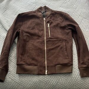 Banana Republic Vegan Suede Bomber Jacket - Chocolate Brown
